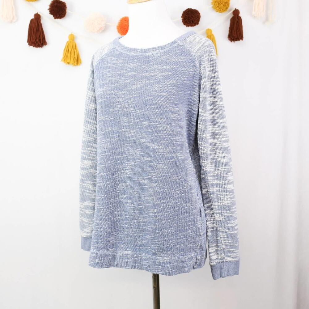 Champion Blue White Heathered Marled Long Sleeve Knit Sweatshirt Top Size Medium